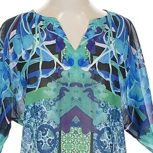Hale Bob Blue and Green Floral Blouse